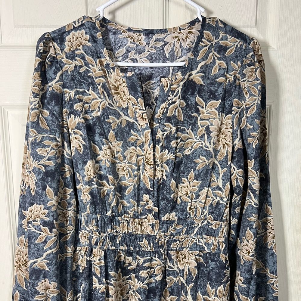 Floral Smocked Waist Long Sleeve Maxi Dress | Somerset-Style Fit | Blue & Cream - Picture 4 of 10